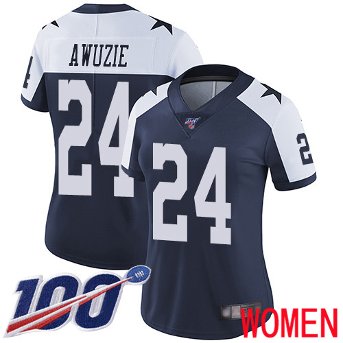 Women Dallas Cowboys Limited Navy Blue Chidobe Awuzie Alternate #24 100th Season Vapor Untouchable Throwback NFL Jersey->women nfl jersey->Women Jersey